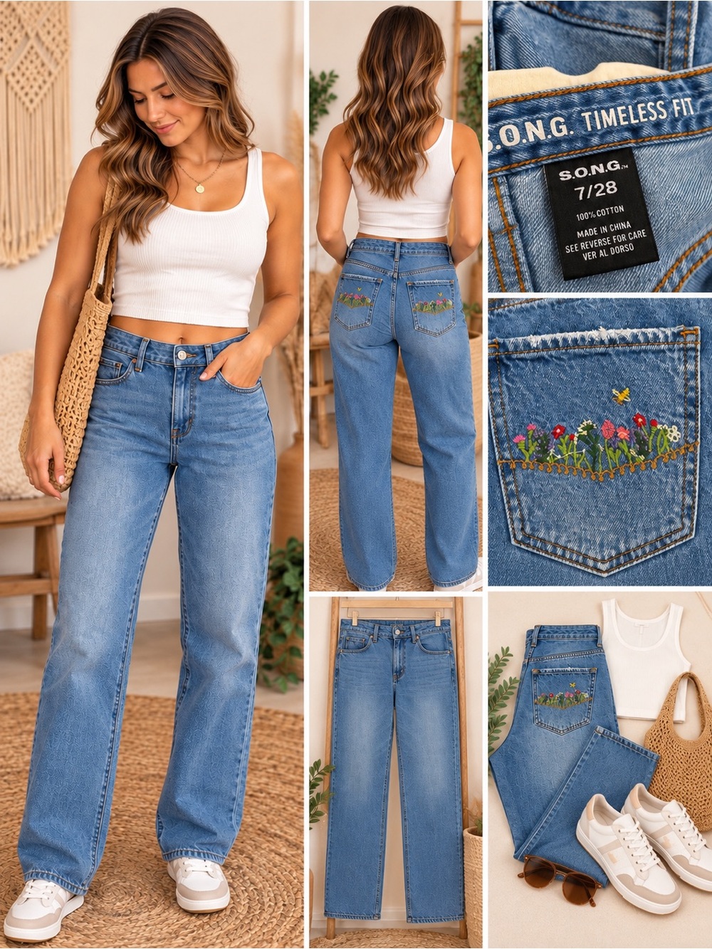Women's S.O.N.G. Timeless Fit Embroidered Blue Jeans Size 7/28